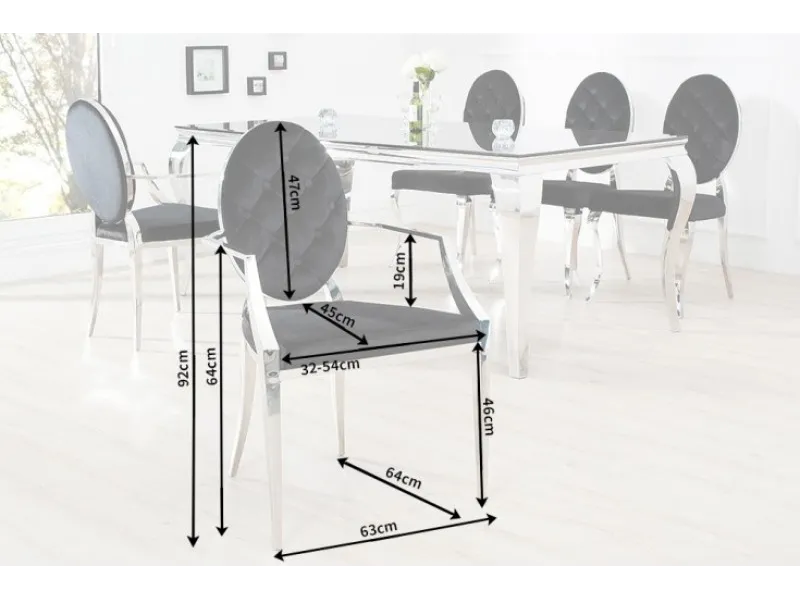 Lot de 2 chaises design baroque de salle à manger en velours coloris noir avec accoudoirs