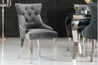Lot de 2 Chaises de château en velours gris roi en acier inoxydable, tête de lion