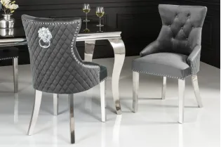 Lot de 2 Chaises de château en velours gris roi en acier inoxydable, tête de lion 2