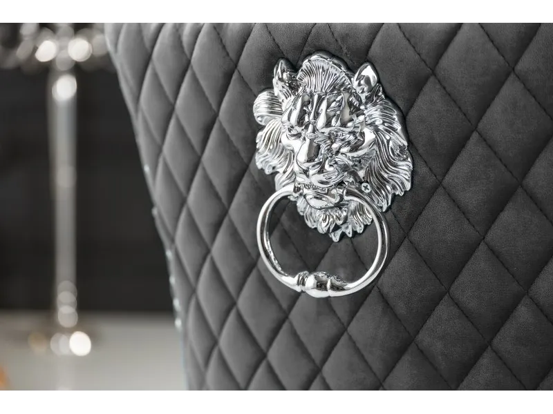 Lot de 2 Chaises de château en velours gris roi en acier inoxydable, tête de lion