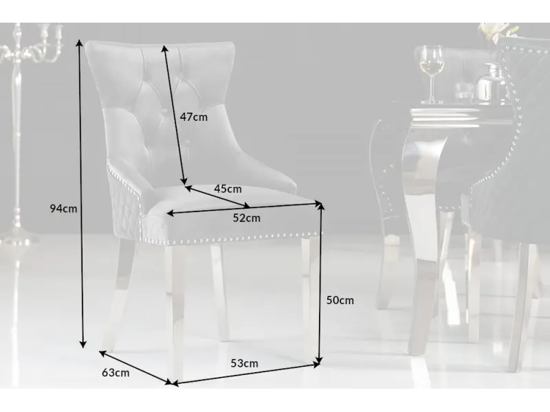 Lot de 2 Chaises de château en velours gris roi en acier inoxydable, tête de lion