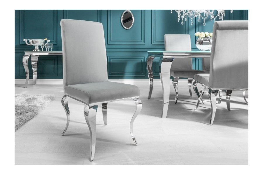 Lot de 2 Chaises de salle à manger design baroque coloris gris argenté
