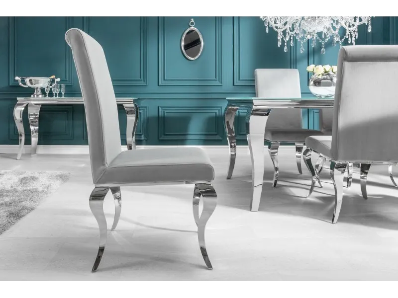 Lot de 2 Chaises de salle à manger design baroque coloris gris argenté