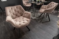Chaise design scandinave de salle à manger coloris beige en velours avec piétement en métal