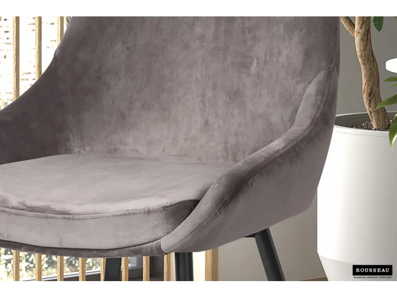 Lot de 2 Chaises de salle à manger en velours coloris gris