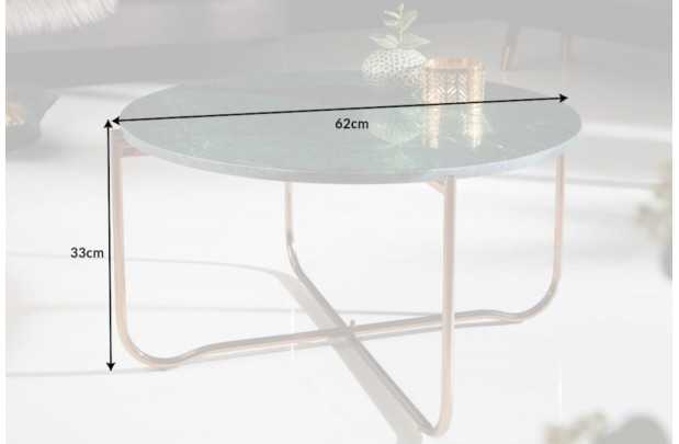 Table basse design en marbre coloris vert avec piétement en métal doré