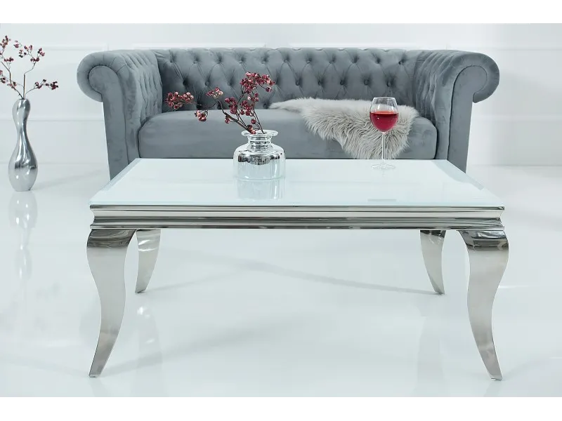 Table basse marbre argenté de style baroque 100 cm