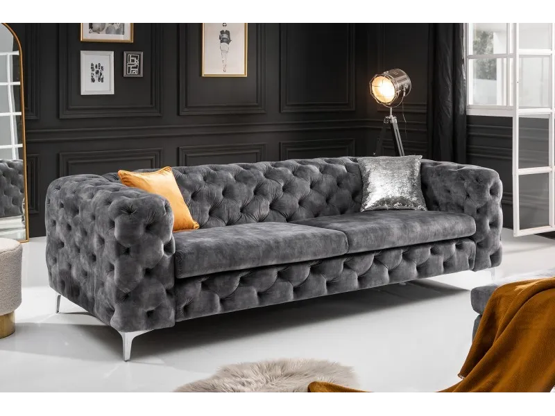 Canapé design BAROQUE 240cm velours gris foncé