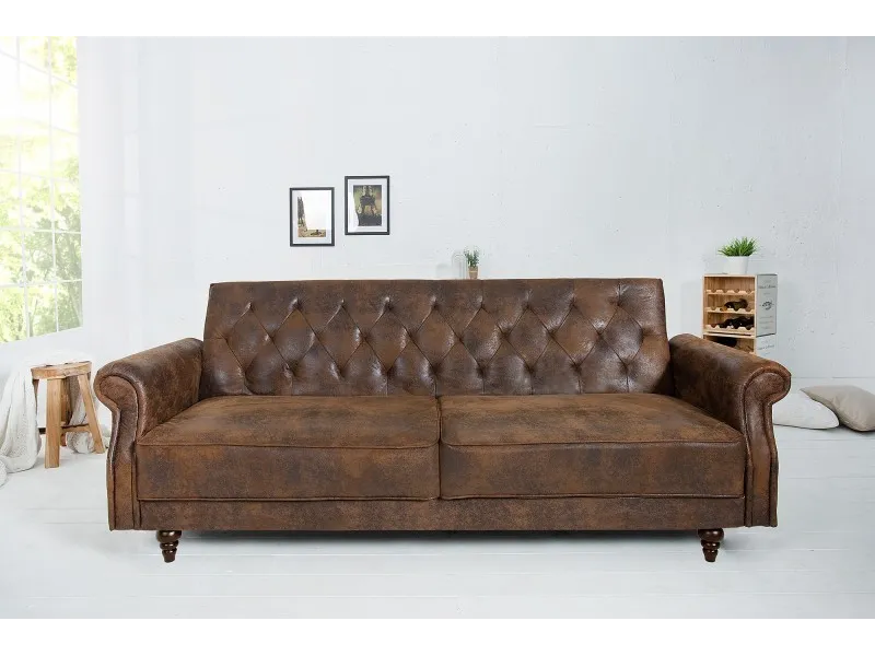 Canapé convertible en lit 220cm en microfibre marron antique