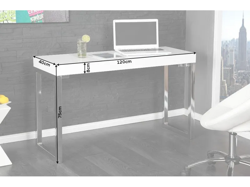 Bureau design 120x40 cm pour ordinateur portable teinté blanc laqué