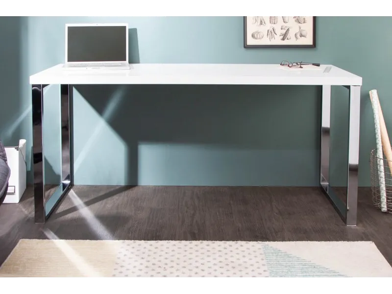 Bureau de design 160x60 cm en bois coloris blanc laqué