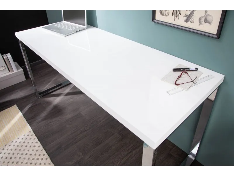 Bureau de design 160x60 cm en bois coloris blanc laqué