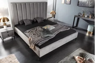 Lit design 160x200cm en velours coloris gris