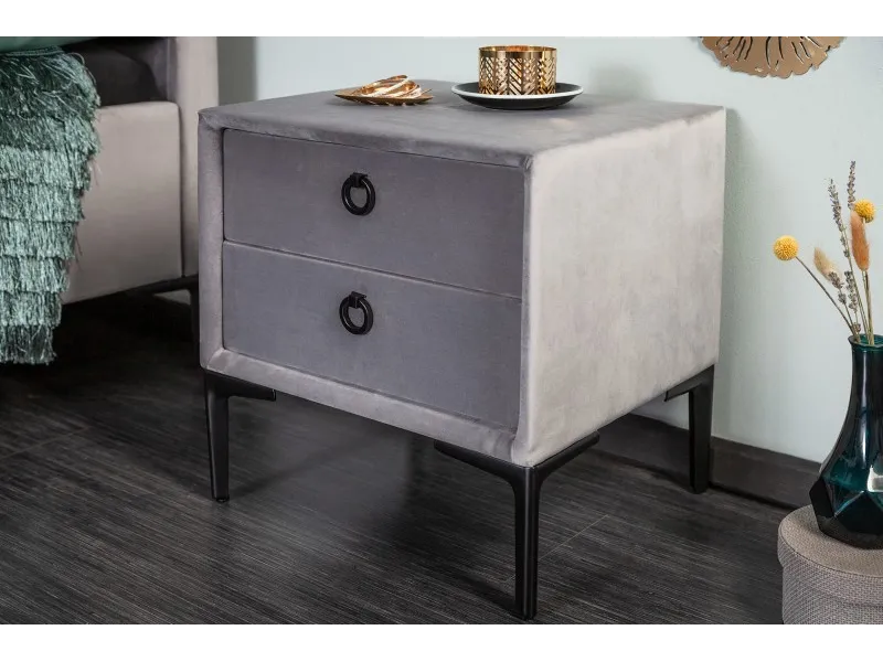 Table de chevet design de 45cm avec 2 tiroirs gris clair