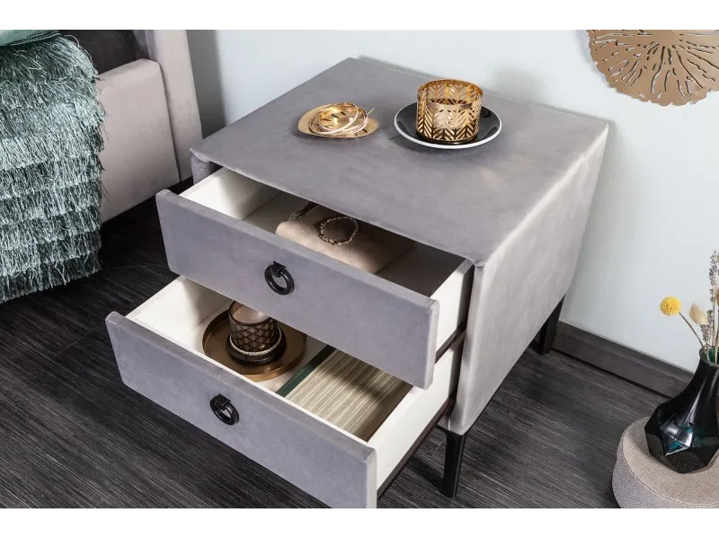 Table de chevet design de 45cm avec 2 tiroirs gris clair