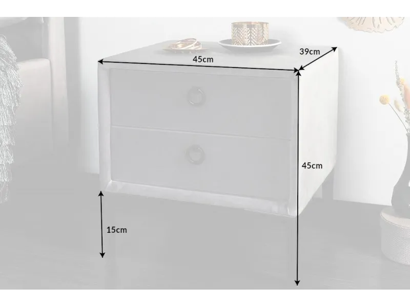 Table de chevet design de 45cm avec 2 tiroirs gris clair