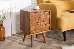 Table de chevet en bois massif laqué design Sheesham 40cm