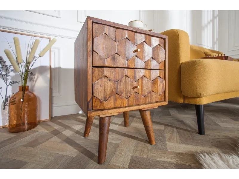 Table de chevet en bois massif laqué design Sheesham 40cm