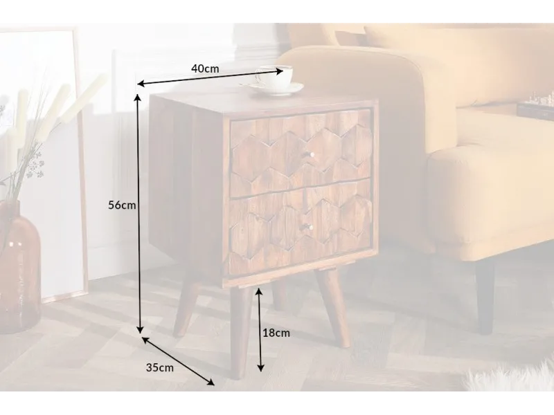 Table de chevet en bois massif laqué design Sheesham 40cm