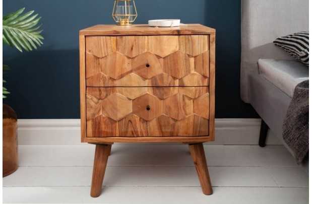 Chevet design scandinave coloris naturel en bois massif à 2 tiroirs