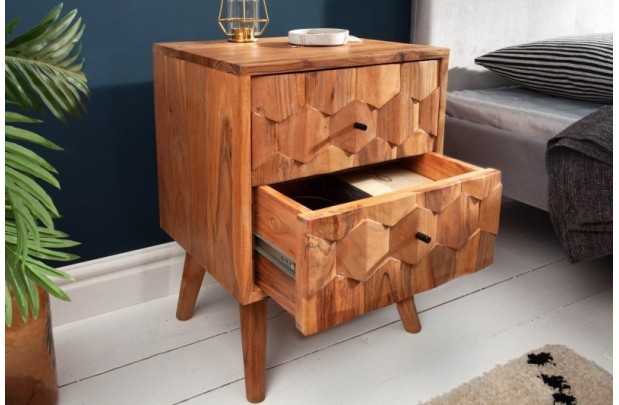 Chevet design scandinave coloris naturel en bois massif à 2 tiroirs