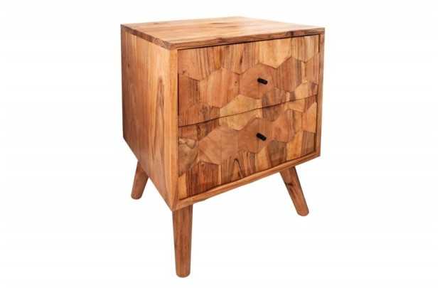 Chevet design scandinave coloris naturel en bois massif à 2 tiroirs