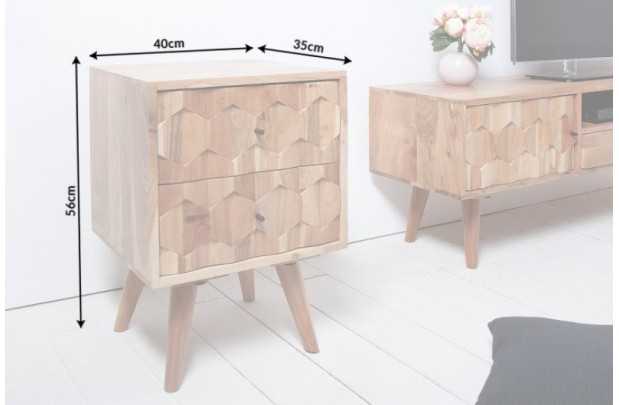 Chevet design scandinave coloris naturel en bois massif à 2 tiroirs