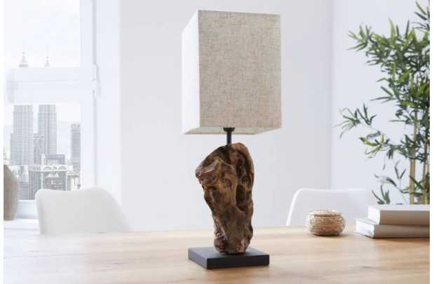 Lampe à poser 15 cm en bois flotté et lin beige