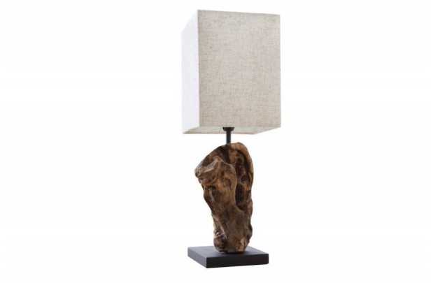 Lampe à poser 15 cm en bois flotté et lin beige