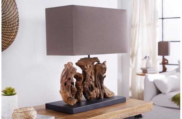 Lampe à poser  de 40cm en bois flotté et lin  brun
