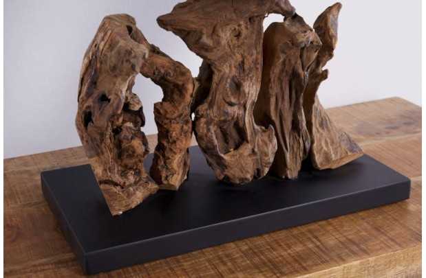 Lampe à poser  de 40cm en bois flotté et lin  brun