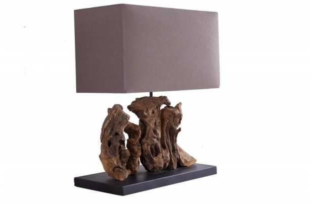 Lampe à poser  de 40cm en bois flotté et lin  brun