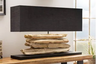 Lampe de 55 cm en bois flotté et lin noir