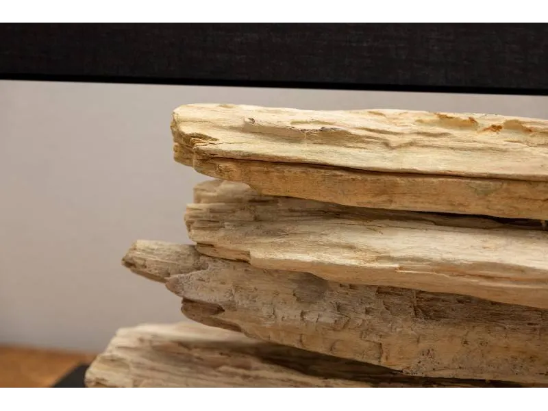 Lampe de 55 cm en bois flotté et lin noir