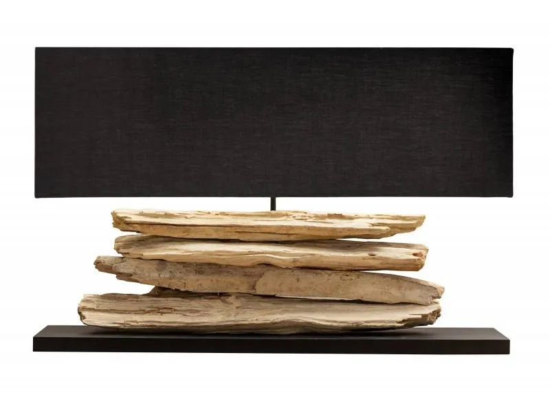 Lampe de 55 cm en bois flotté et lin noir