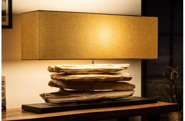 Lampe 53 cm en bois flotté et lin écrue