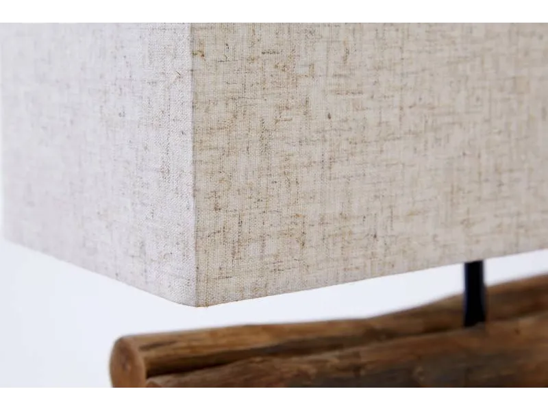 Lampe de 35cm en bois flotté et lin écrue