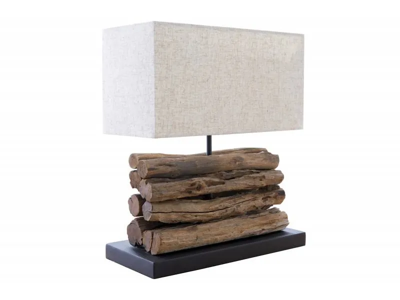 Lampe de 35cm en bois flotté et lin écrue