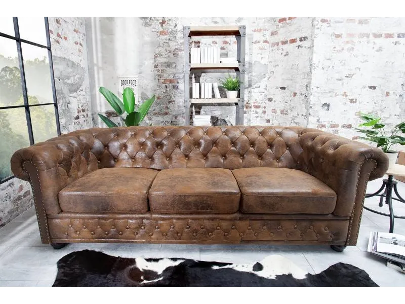 Canapé 3 places design chesterfield coloris marron