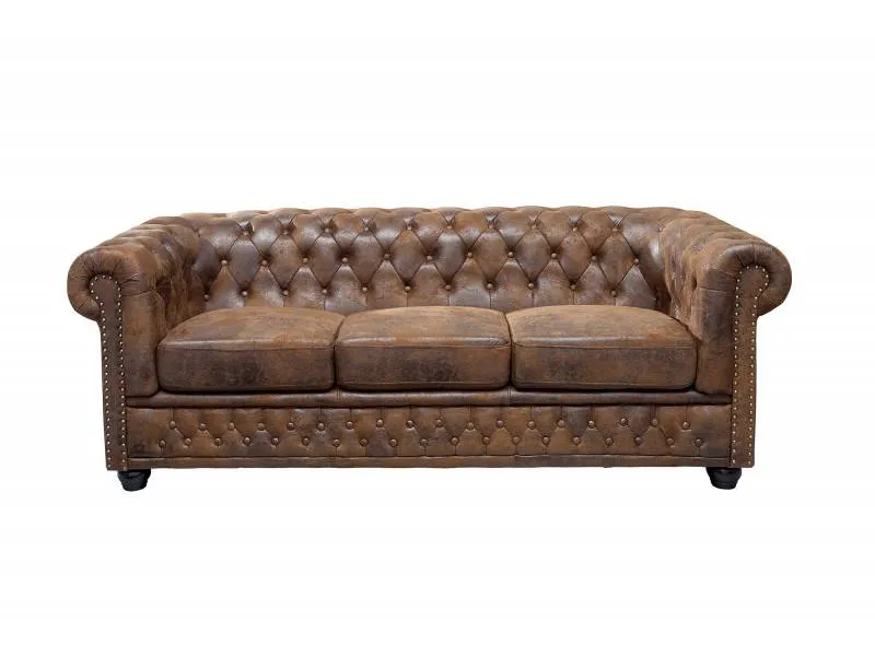 Canapé 3 places design chesterfield coloris marron