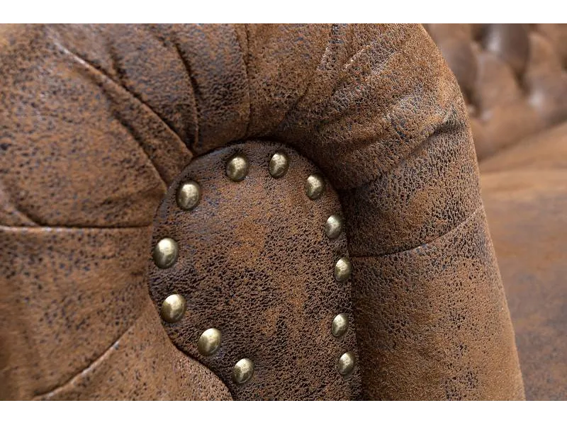 Canapé design chesterfield capitonné en simili cuir marron