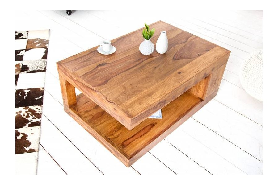 Table basse 90 cm design avec rangement en bois massif