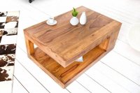 Table basse 90 cm design avec rangement en bois massif