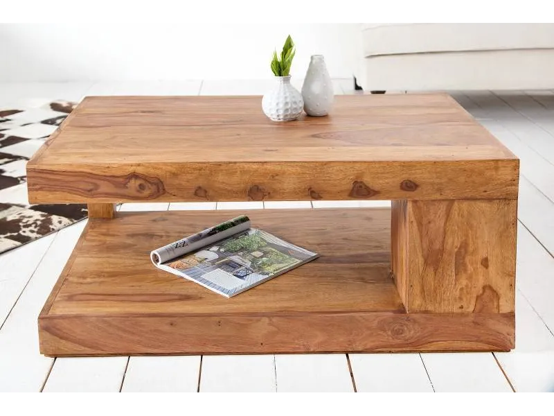 Table basse 90 cm design avec rangement en bois massif