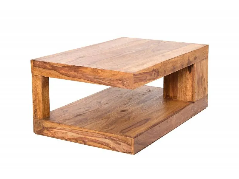Table basse 90 cm design avec rangement en bois massif