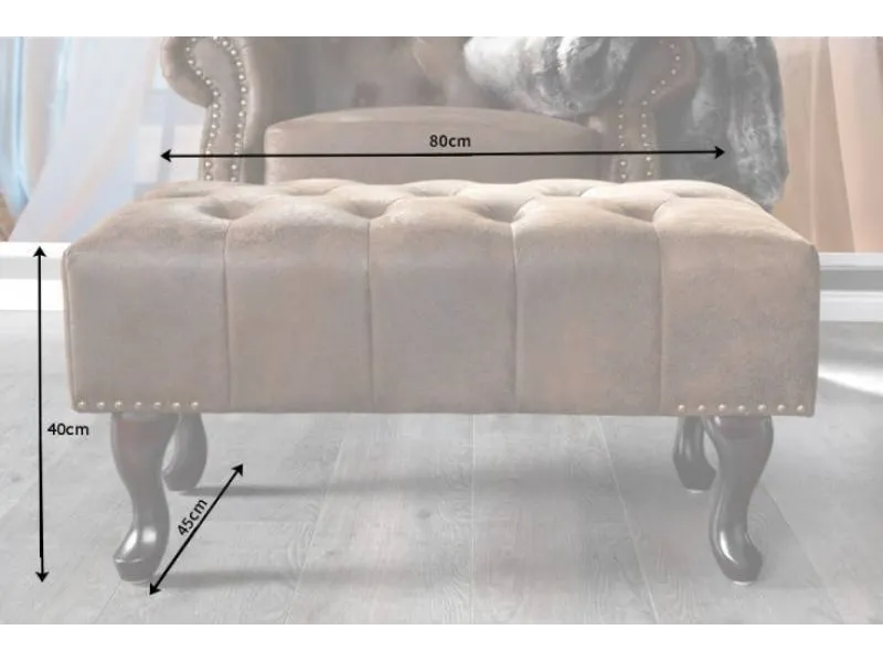 Pouf CHESTERFIELD marron antique en microfibre / bois massif