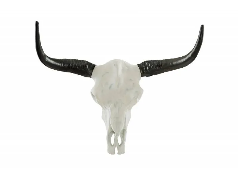 Trophée mural design crâne de taureau coloris blanc et noir de 70 cm