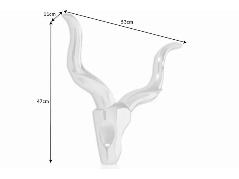 Trophée mural design tête de taureau peint argent