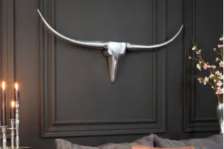Trophée mural 100 cm en Tête de taureau teinté argent