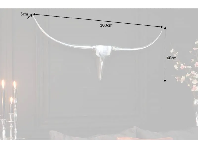 Trophée mural 100 cm en Tête de taureau teinté argent